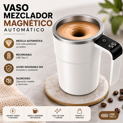 Taza Mezcladora Magnética Automática Recargable de Acero Inoxidable Autoagitadora para Café, Choco