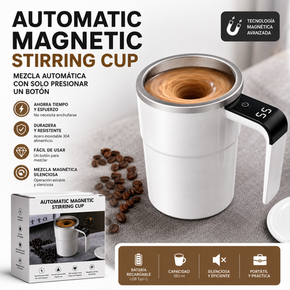 Taza Mezcladora Magnética Automática Recargable de Acero Inoxidable Autoagitadora para Café, Choco